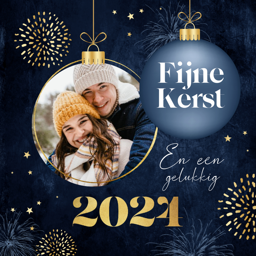 Fotokaart Chique Fijne Kerst Goud Kerstbal Foto Kaartje Go