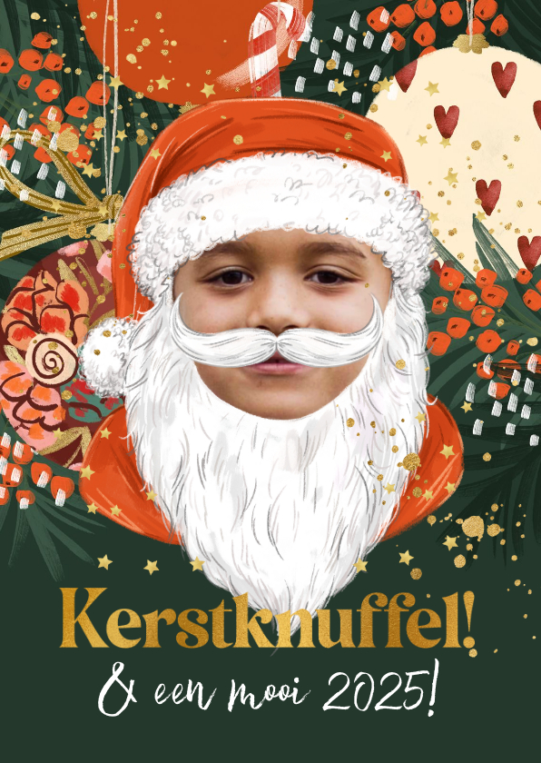 Fotokaart Kerstknuffel Humor Kerstman Goud Kaartje2go