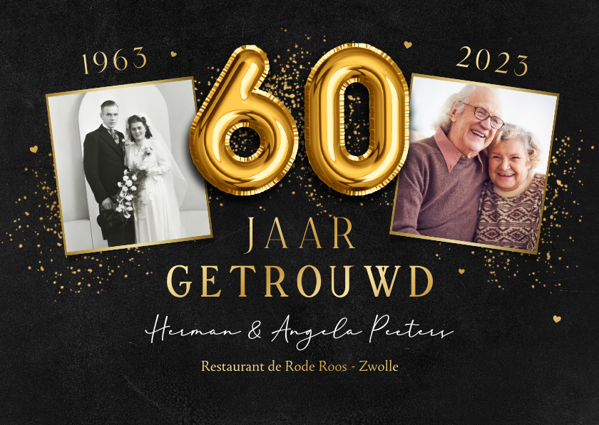 Jubileumfeest Jaar Krijt Ballonnen Goud Foto Kaartje Go