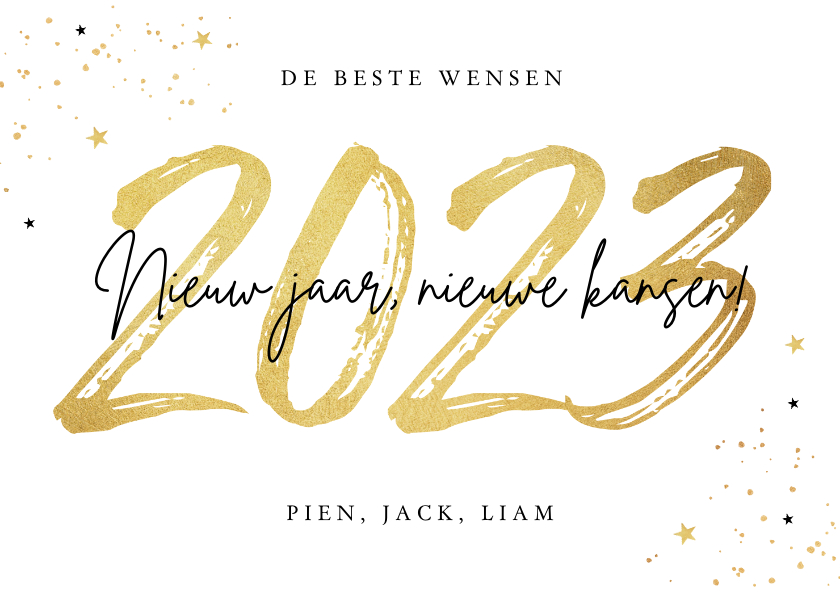 Nieuwjaarskaart 2023 Goud Confetti Sterren Kaartje2go