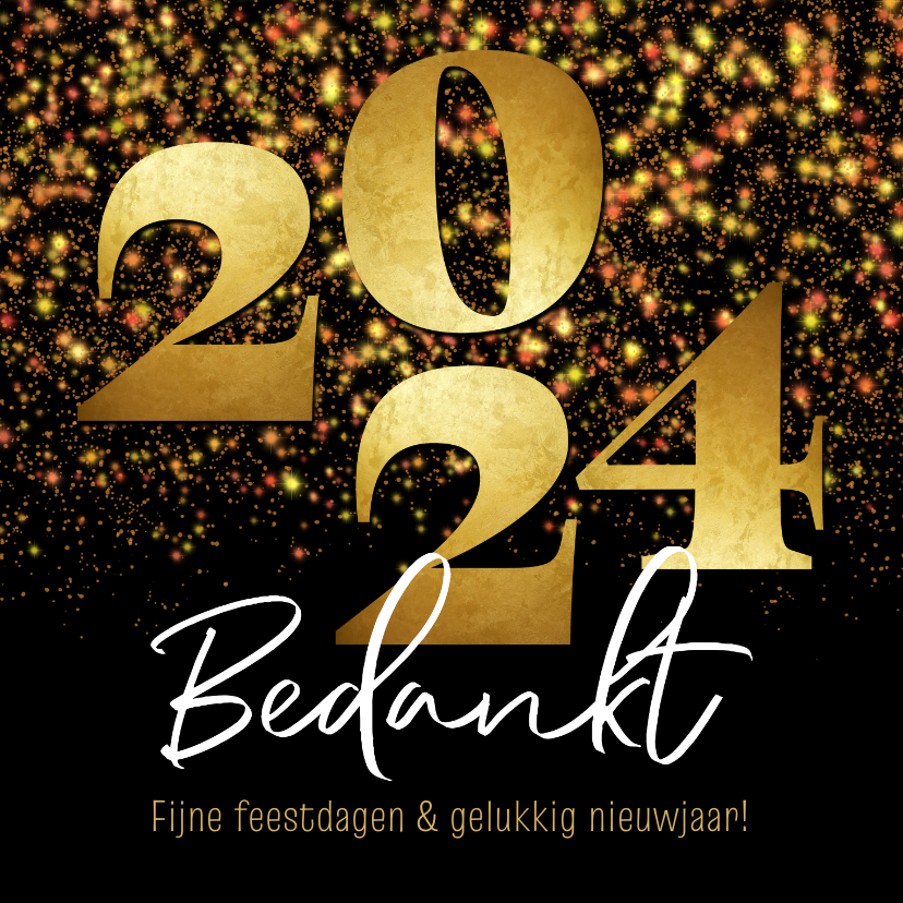 Kerstkaart Zakelijk Bedankt 2024 Goud Sparkles Kaartje2go