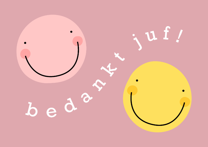 Bedankkaartjes - Bedankkaart juf smileys roze