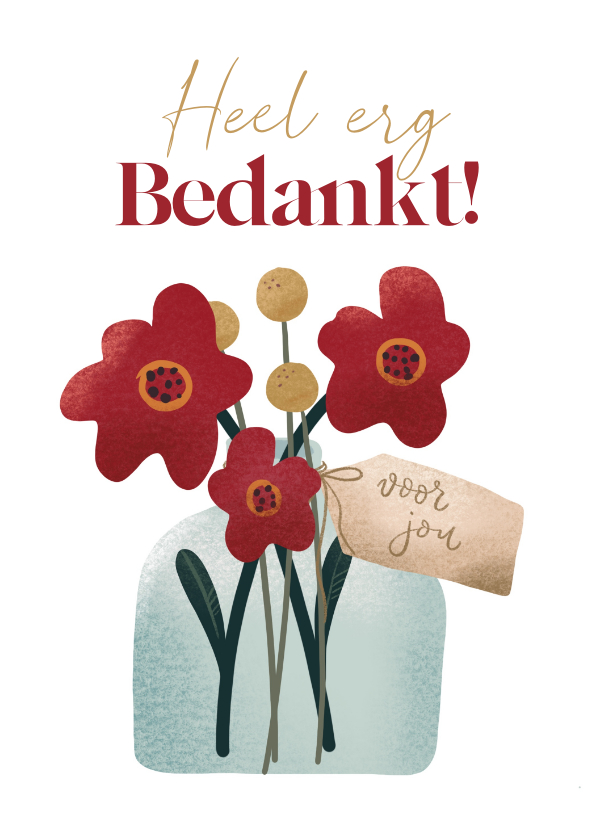 Bedankkaartjes - Bedankkaart met bos bloemen en kaartje: voor jou