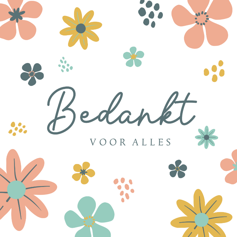 Bedankkaartjes - Bedankkaart met kleurrijke getekende bloemen