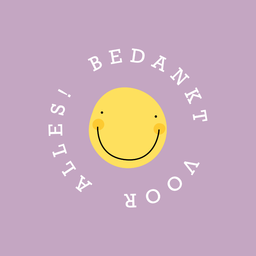 Bedankkaartjes - Bedankkaart vrolijke smiley lila