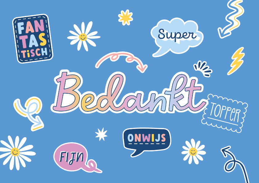 Bedankkaartjes - Bedankkaart vrolijke stickers 