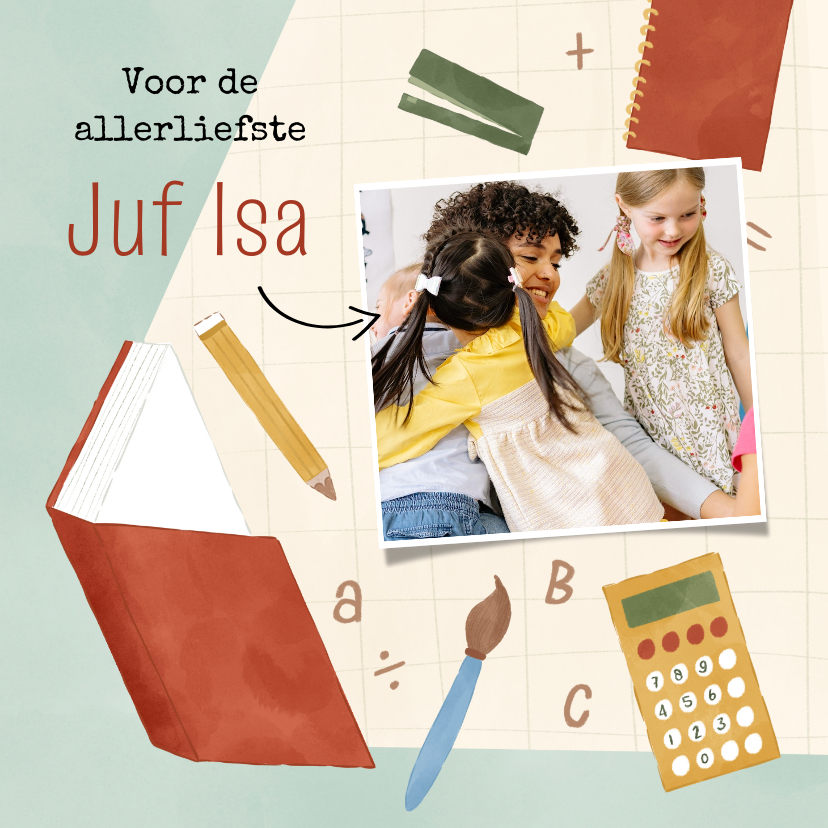 Bedankkaartjes - Bedankkaartje allerliefste juf of meester met schoolspullen