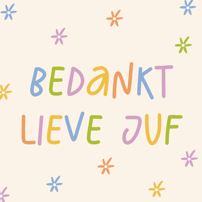 Bedankkaartjes - Vrolijk bedankkaartje bedankt lieve juf kleine bloemetjes