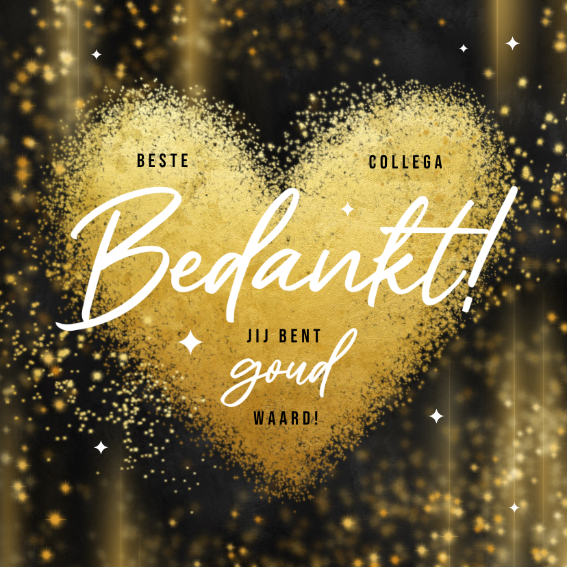 Bedankkaartjes - Zakelijke bedankt hart goud waard sparkles