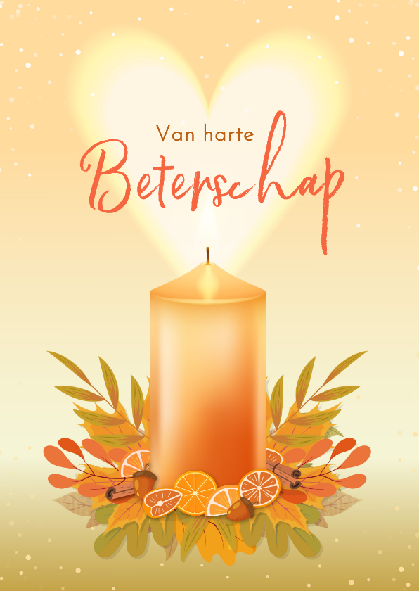 Beterschapskaarten - Beterschap illustratie brandende kaars met lichtgevend hart