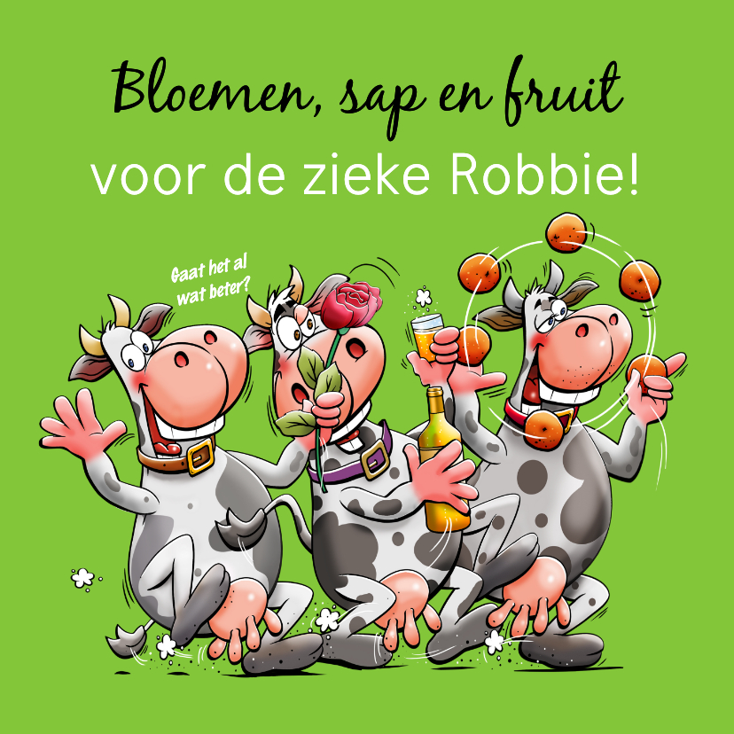 Beterschapskaarten - Beterschapskaart 3 koeien met fruit