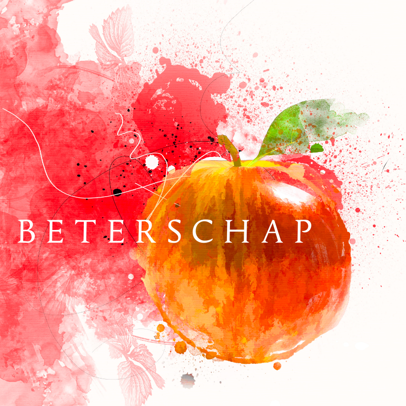 Beterschapskaarten - Beterschapskaart aquarelverf appel