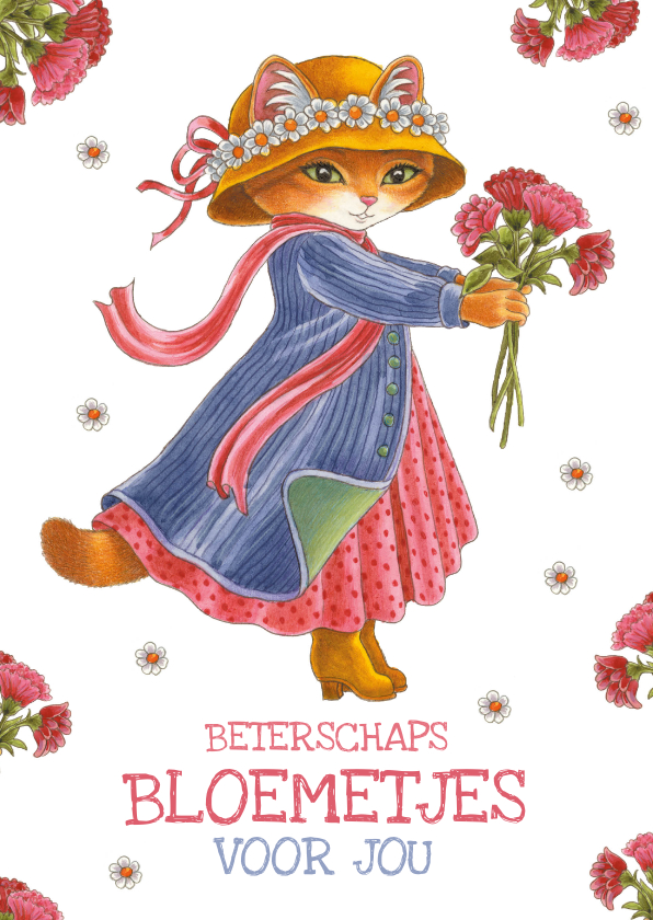 Beterschapskaarten - Beterschapskaart beterschapsbloemen van poes Molly