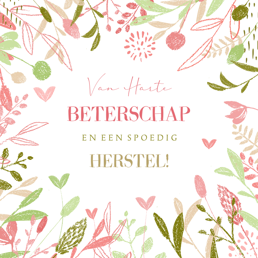 Beterschapskaarten - Beterschapskaart botanisch handgetekende gekleurde bloemen