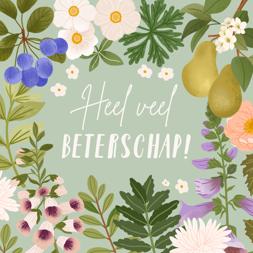 Beterschapskaarten - Beterschapskaart heel veel beterschap bloemen illustratie