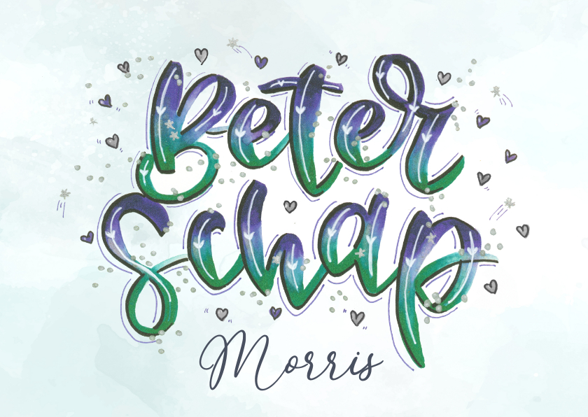 Beterschapskaarten - Beterschapskaart in handlettering watercolor