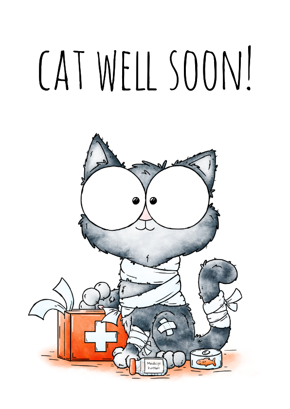 Beterschapskaarten - Beterschapskaart kitten 'cat well soon!'