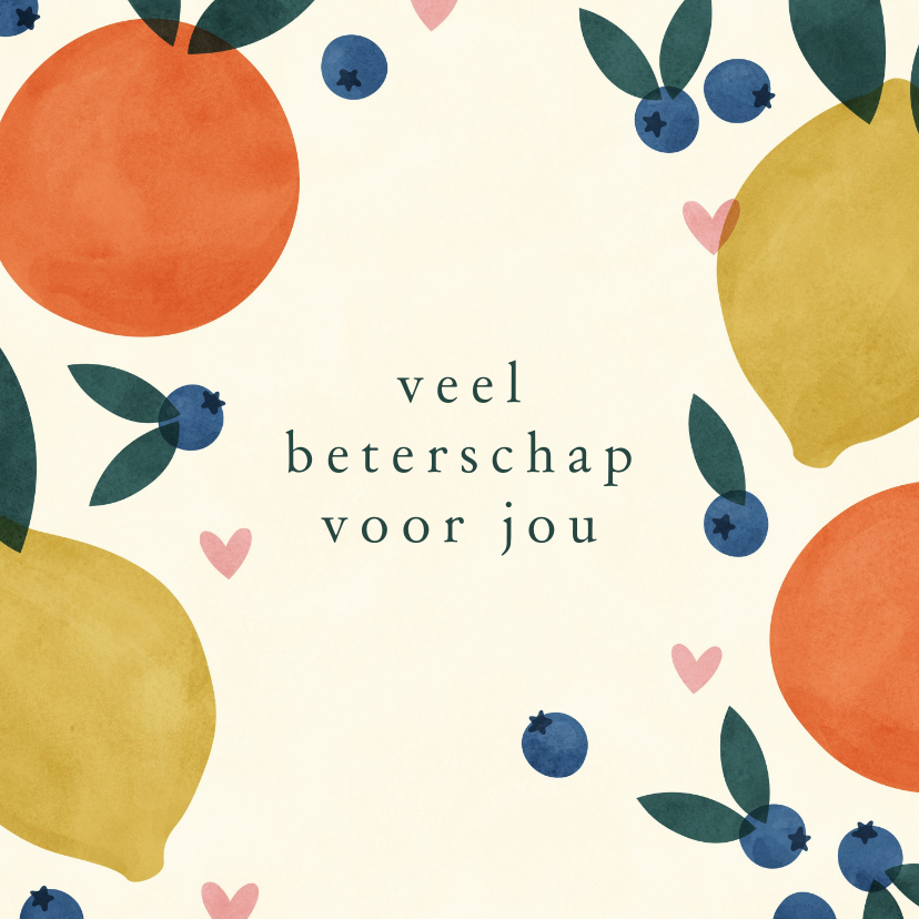 Beterschapskaarten - Beterschapskaart met fruit en hartjes