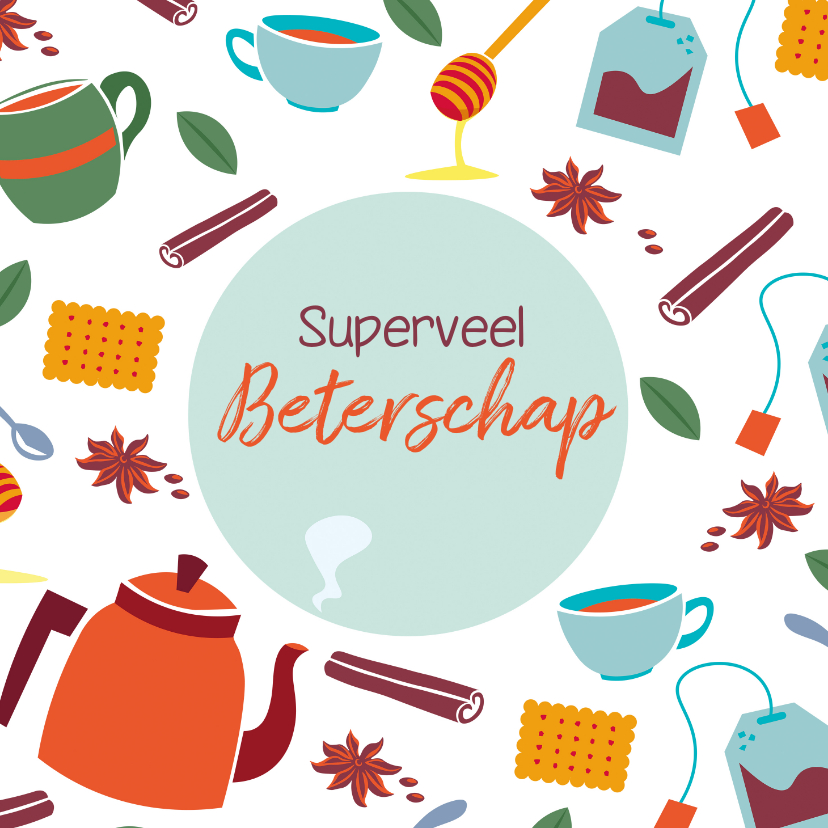 Beterschapskaarten - Beterschapskaart met thee illustraties