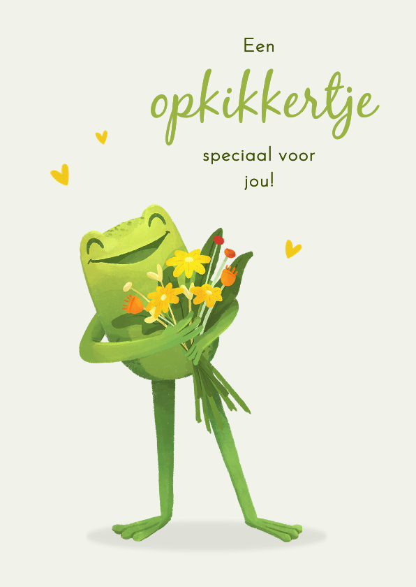 Beterschapskaarten - Beterschapskaart opkikkertje bloemen kikker grappig