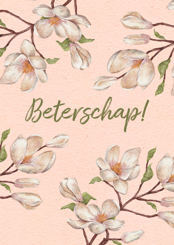 Beterschapskaarten - Beterschapskaart pastel met bloemen op roze achtergrond