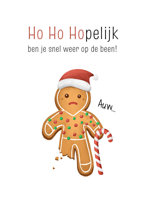 Beterschapskaarten - Beterschapskaartje gingerbreadman been gebroken