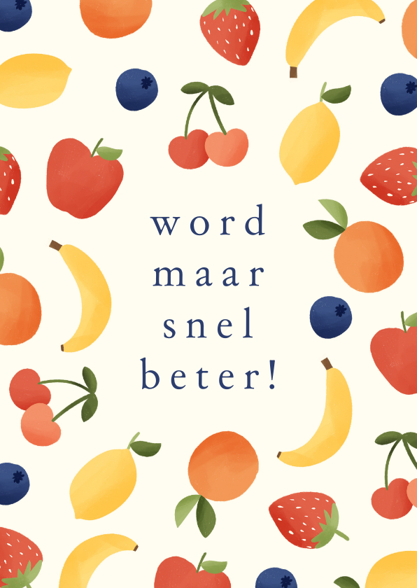 Beterschapskaarten - Beterschapskaartje patroon met fruit word snel beter