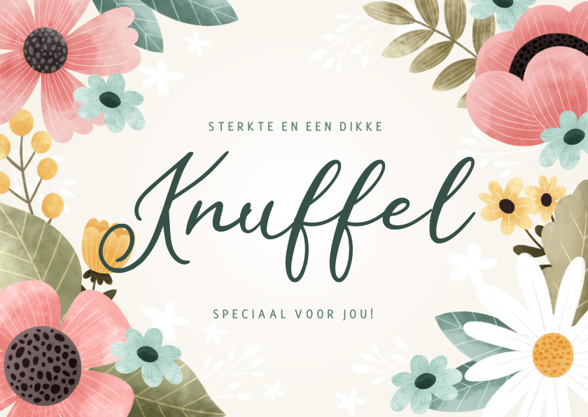 Beterschapskaarten - Fleurige beterschapskaart met knuffel en bloemen