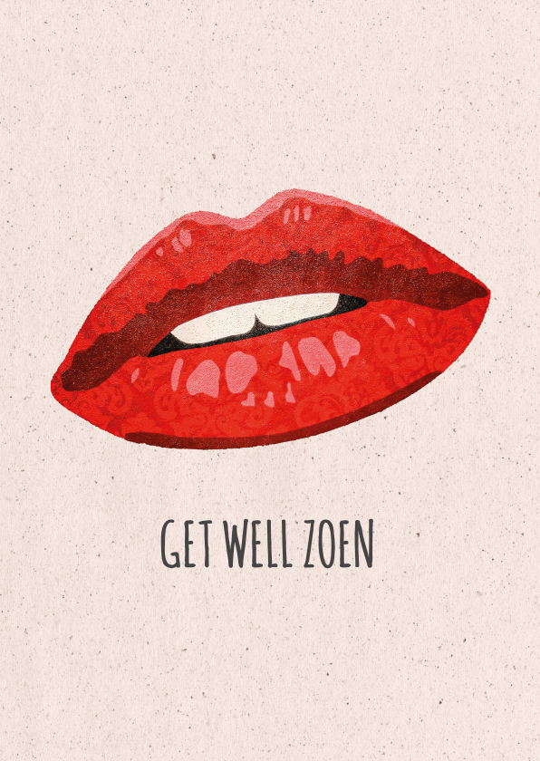 Beterschapskaarten - Kaart beterschap of sterkte met mond 'Get well zoen'