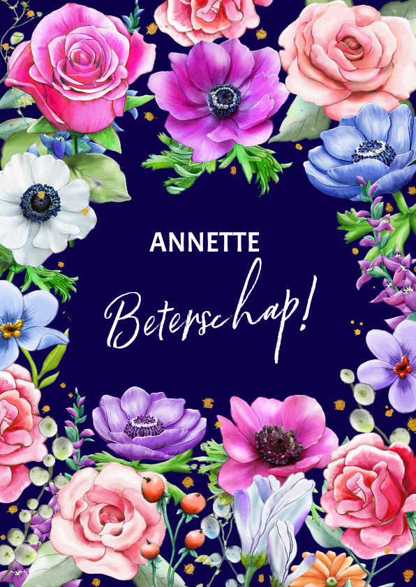 Beterschapskaarten - Kleurrijke beterschapskaart met Rozen en Anemonen