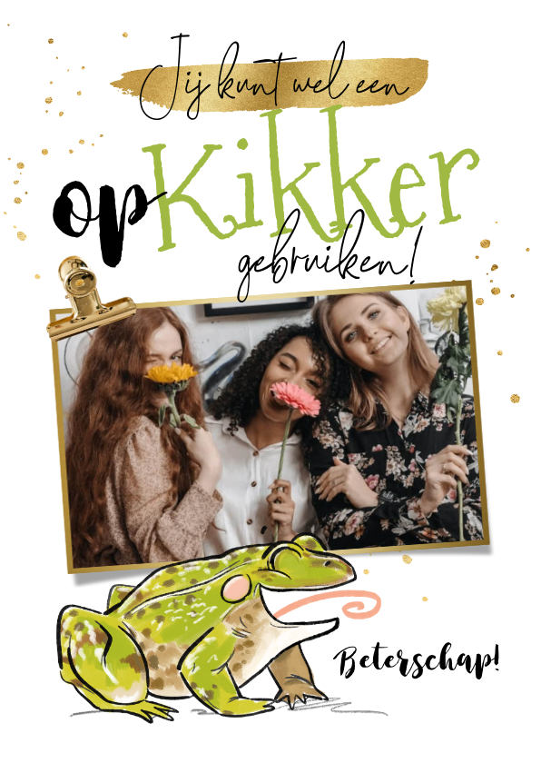 Beterschapskaarten - Trendy beterschapskaart opkikker illustratie goud foto