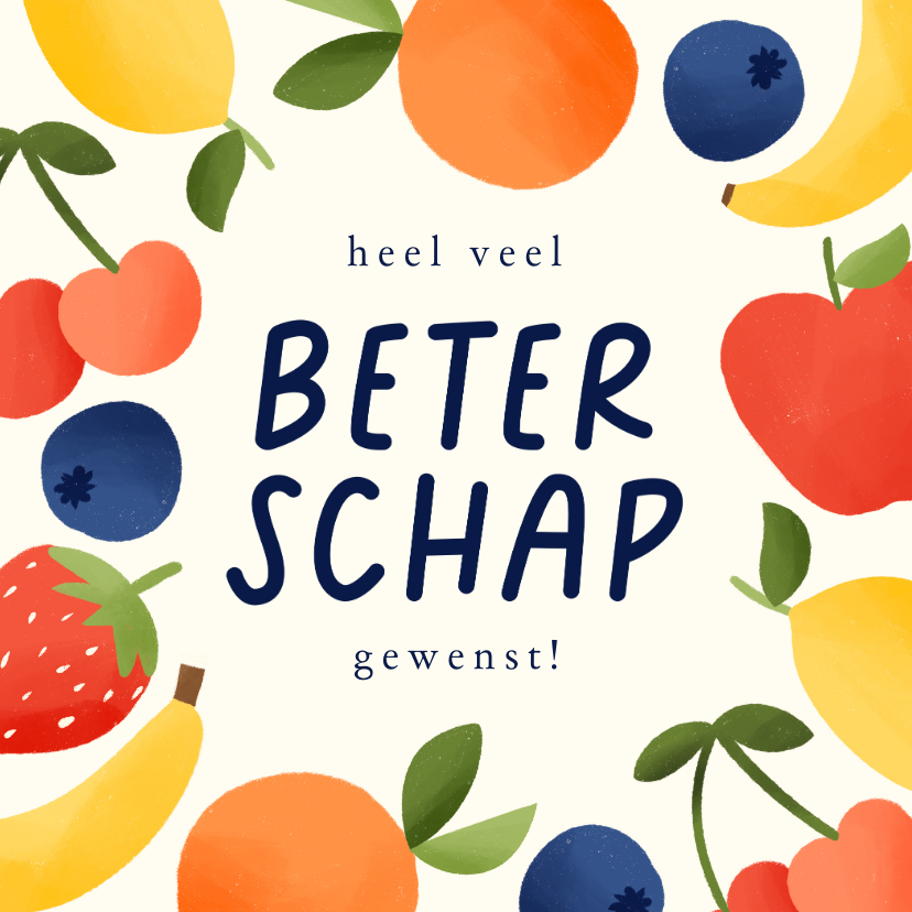 Beterschapskaarten - Vrolijke beterschapskaart met kader van fruit