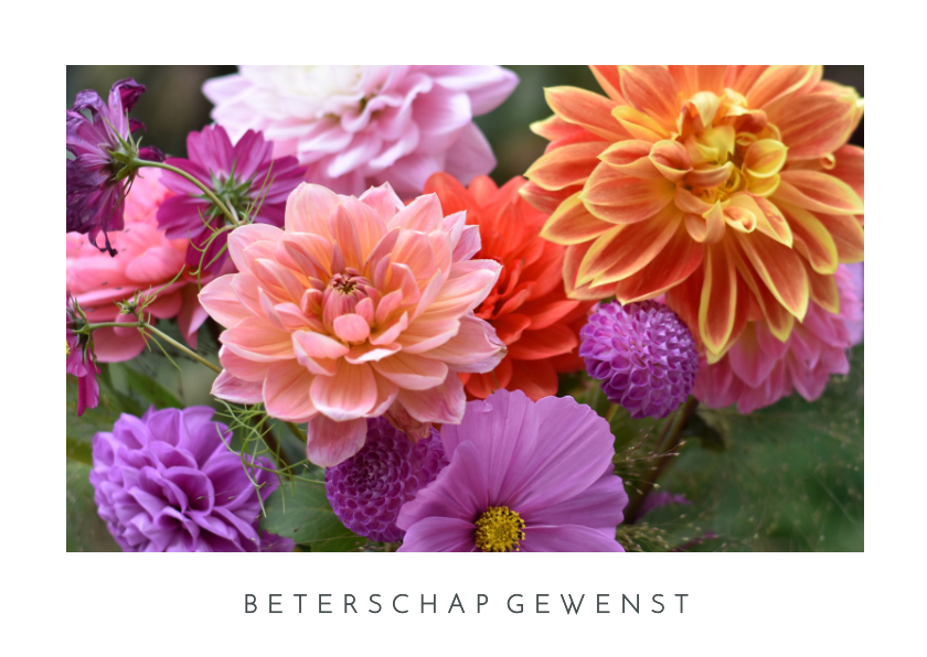 Beterschapskaarten - Vrolijke stijlvolle beterschapskaart met fleurige bloemen