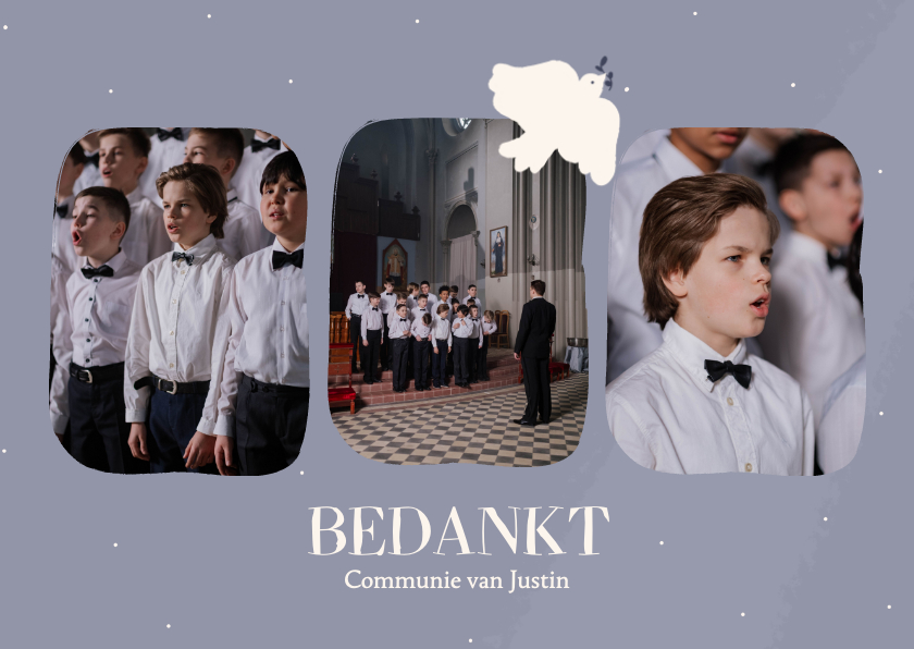 Communiekaarten - Blauw bedankkaartje voor communie met duifje klassiek