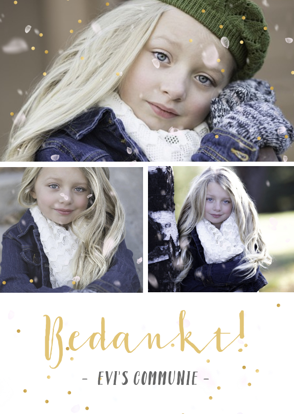 Communiekaarten - communie bedankkaartje met fotocollage met 3 foto's