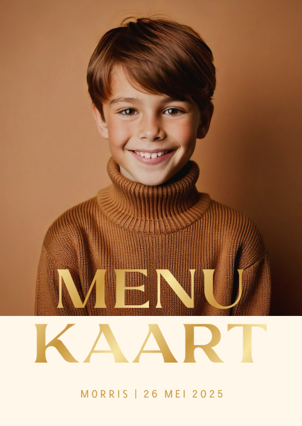 Communiekaarten - Communie menu fotokaart met goudfolie