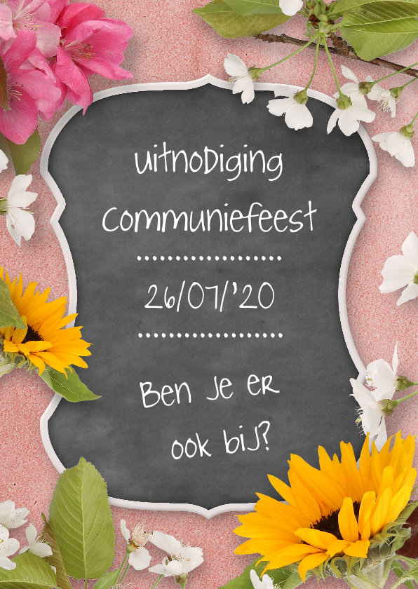 Communiekaarten - Communiekaart krijtbord en bloemen