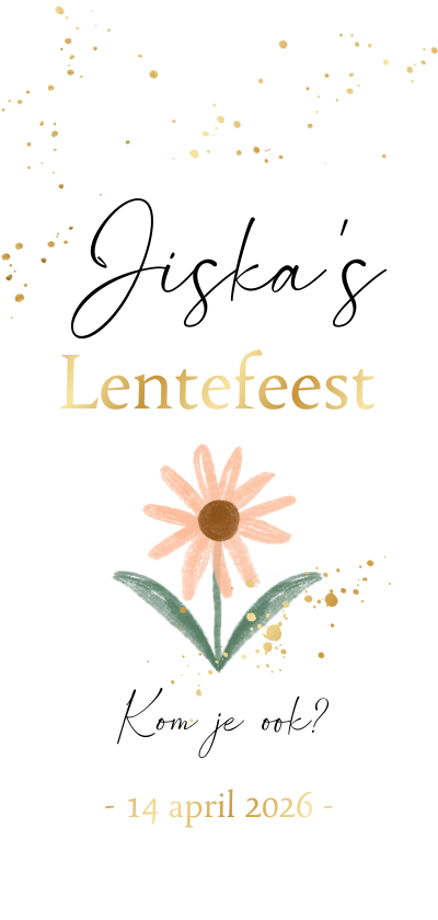 Communiekaarten - Lentefeest uitnodiging bloemen illustratie goud