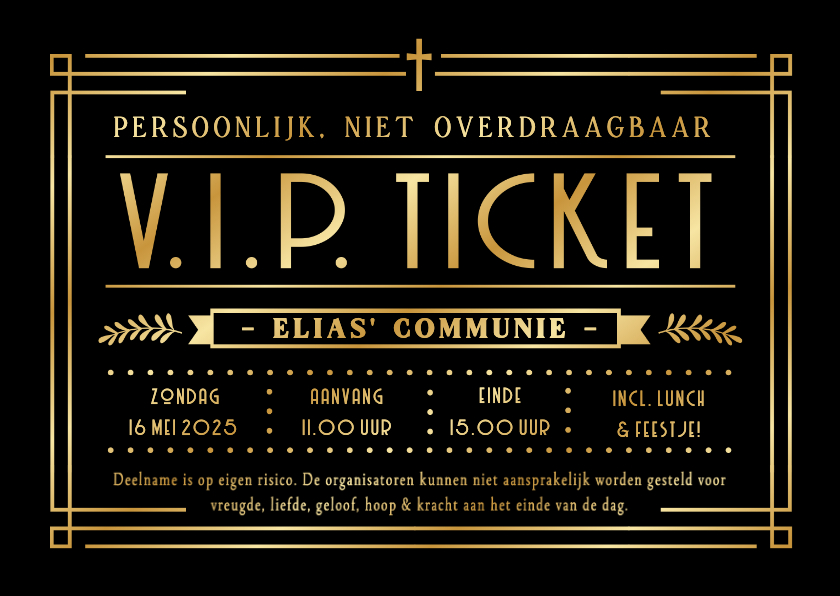 Communiekaarten - Originele communie uitnodiging als VIP ticket met foliedruk