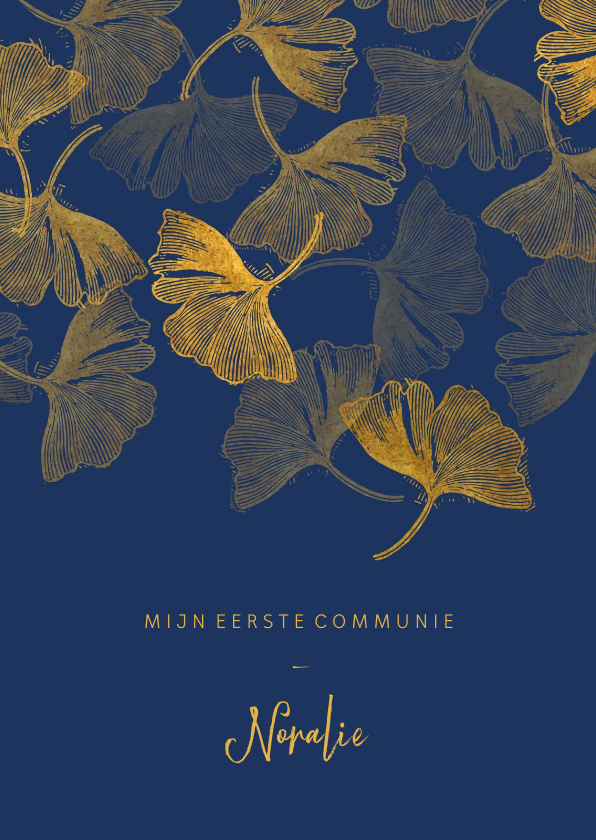 Communiekaarten -  Uitnodiging communie ginkgoblad stempel foto binnen