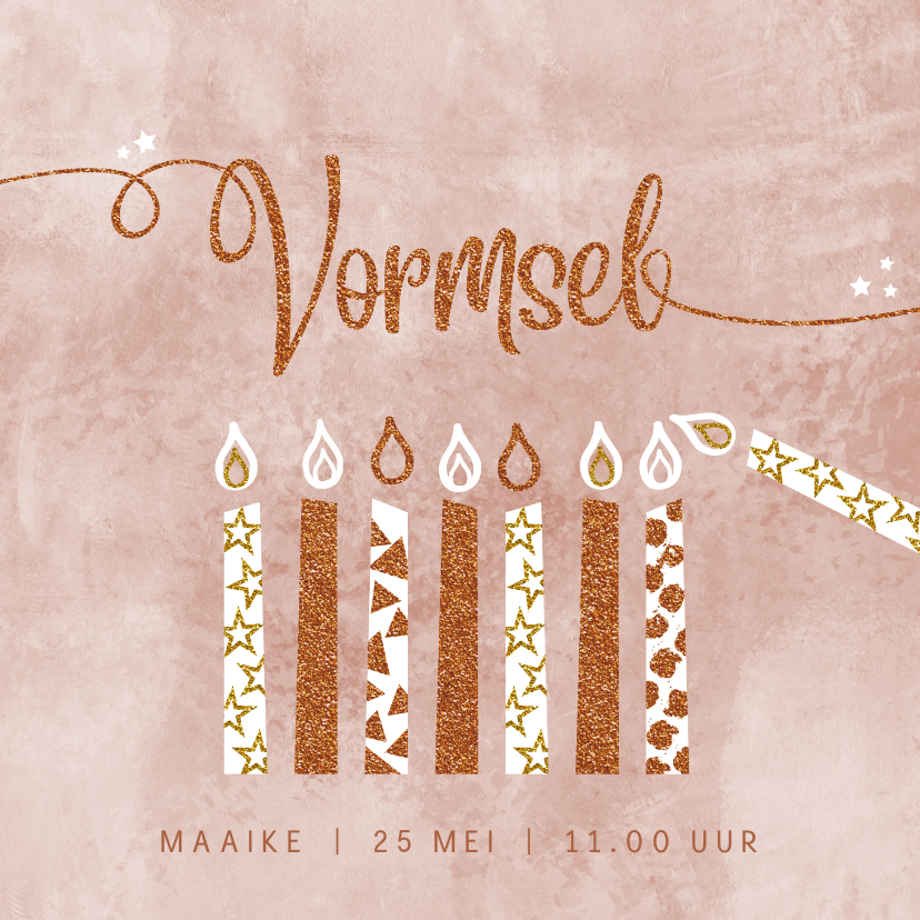 Communiekaarten - Vormsel uitnodiging velvet roze en kaarsjes