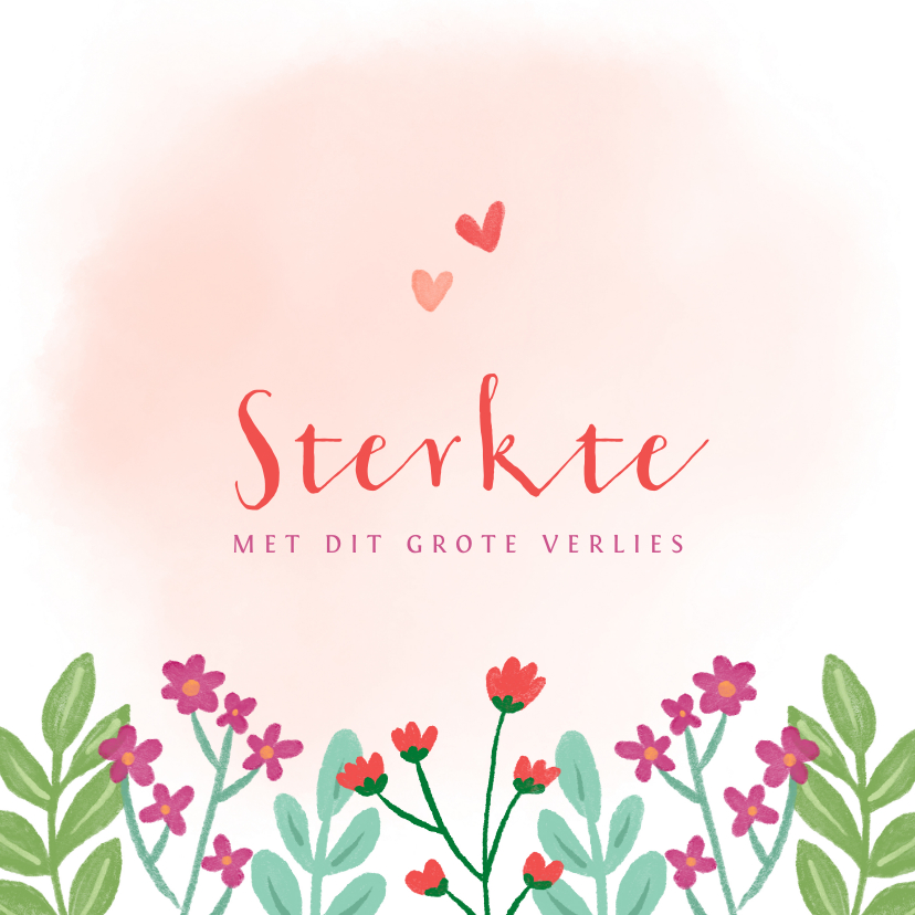 Condoleancekaarten - Condoleance kaart sterkte met gekleurde bloemen en hart