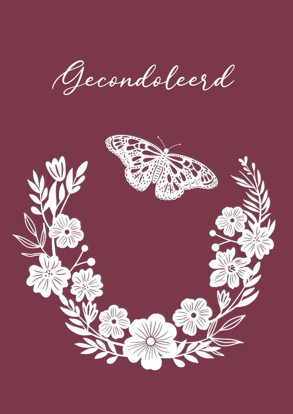 Condoleancekaarten - Condoleance vlinder in ovaal van bloemen