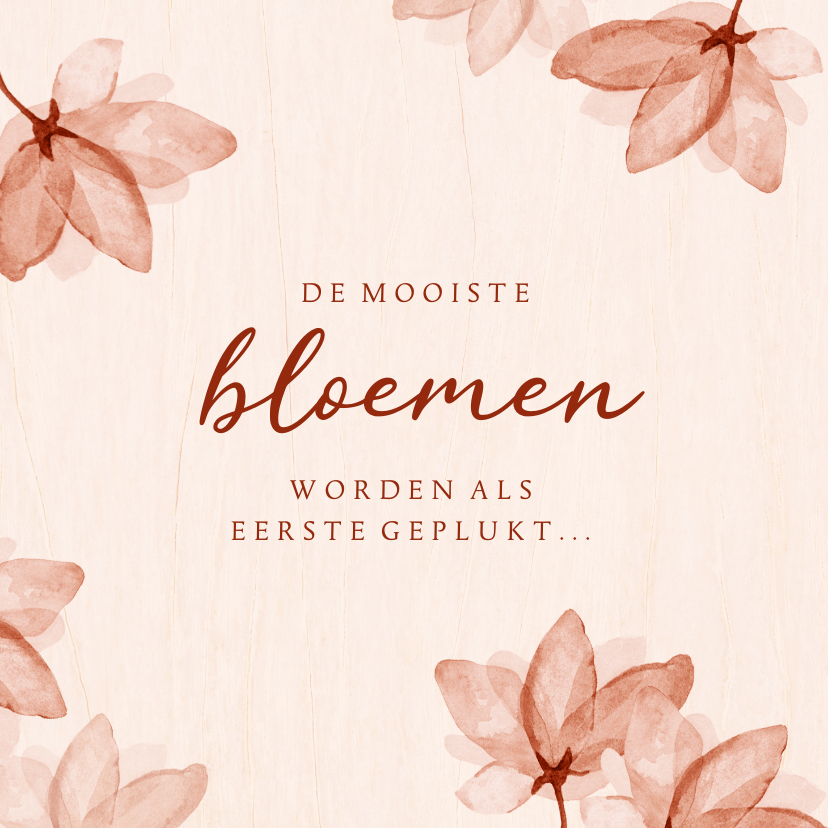 Condoleancekaarten - Condoleancekaart bloemen hout waterverf kind baby