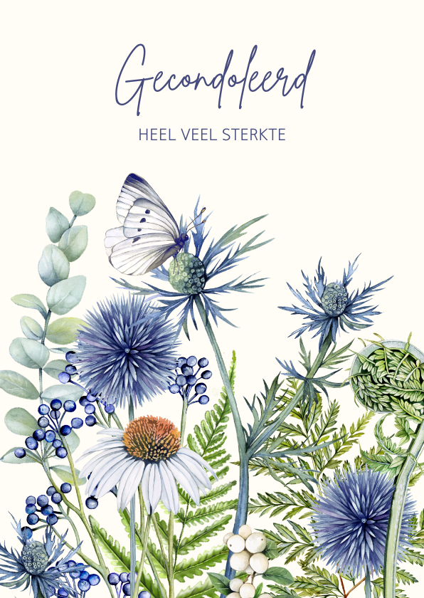 Condoleancekaarten - Condoleancekaart botanisch blad en bloemen 