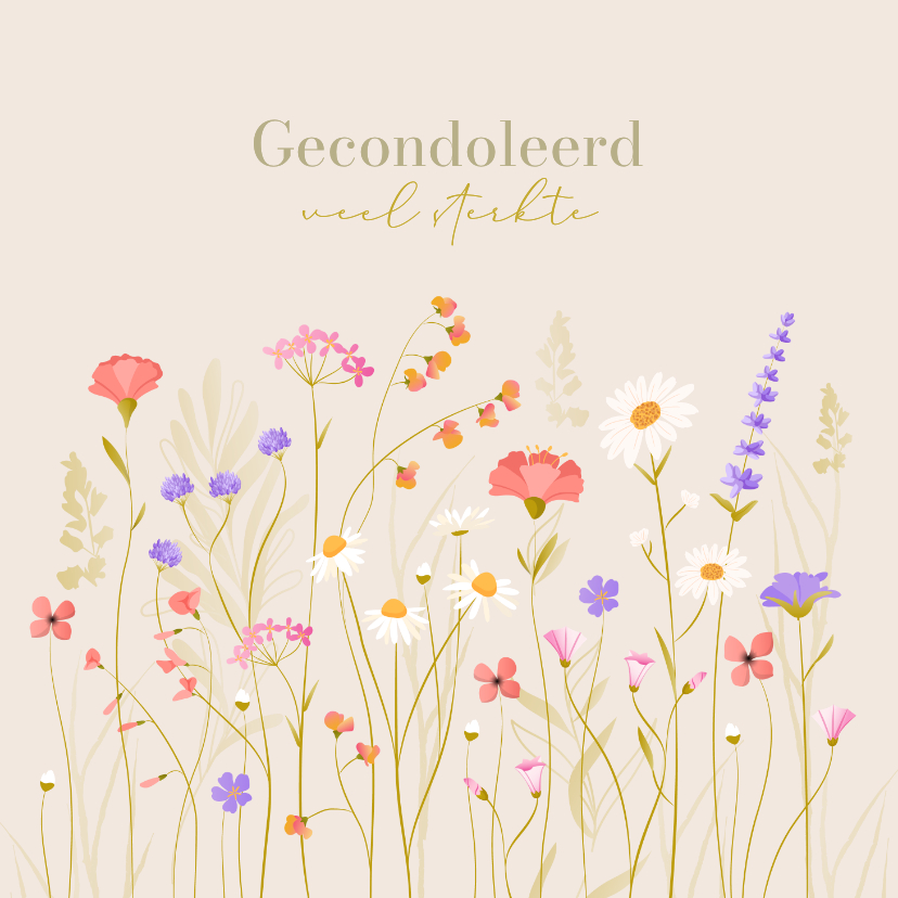 Condoleancekaarten - Condoleancekaart met sierlijk geïllustreerde wilde bloemen