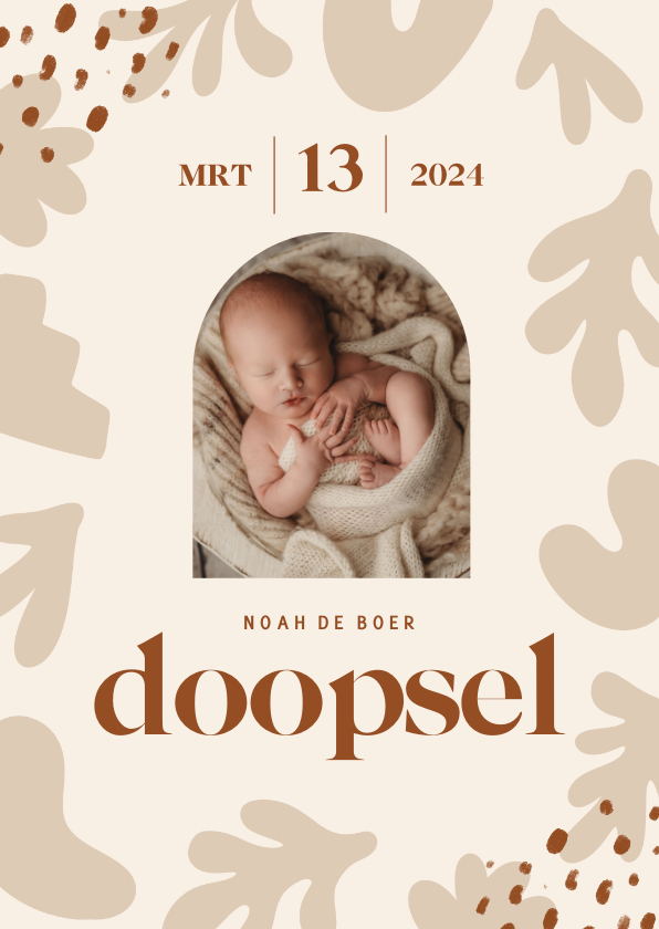 Doopkaarten - Mooie beige uitnodiging doopsel neutraal met vormen