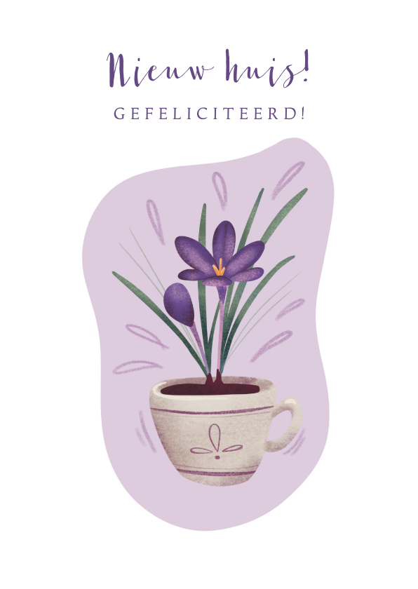 Felicitatiekaarten - Bloemen kaart voor nieuwe woning met krokussen 