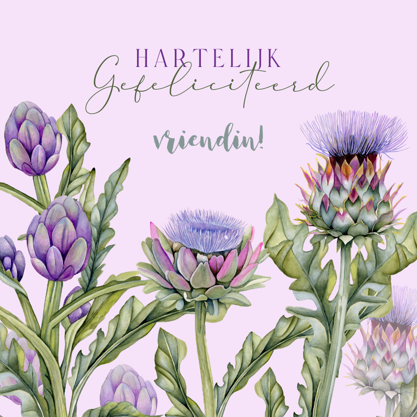 Felicitatiekaarten - Felicitatie botanische artisjok bloemen