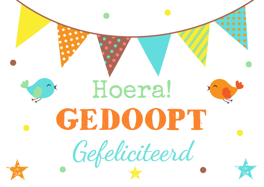 Felicitatiekaarten - Felicitatie doopsel vlag en vogels